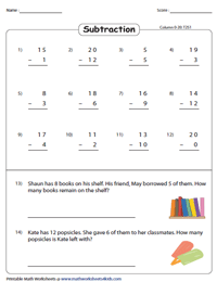 subtraction to 20 worksheet free
