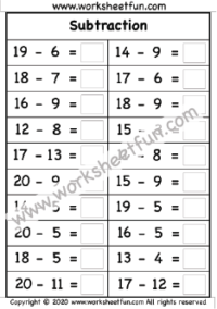 subtraction to 20 worksheet free