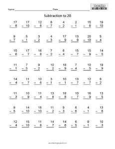 Subtraction Facts to 20 - Teaching Squared