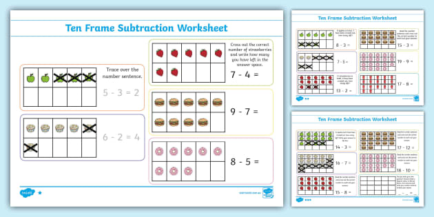 10 Frame Subtraction Worksheet (teacher made) - Twinkl
