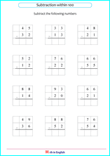 Grade 1 Subtract within 100 (no borrowing) math school worksheets ...