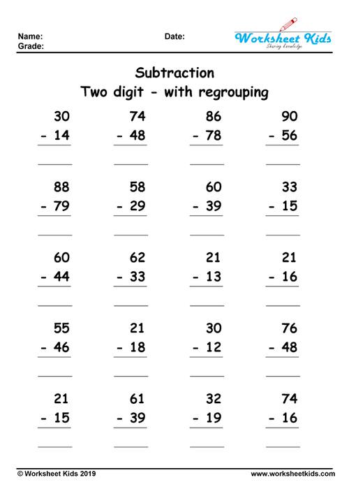 2-Digit Subtraction with Regrouping Worksheets Grade 2 &amp; 3 - Free ...