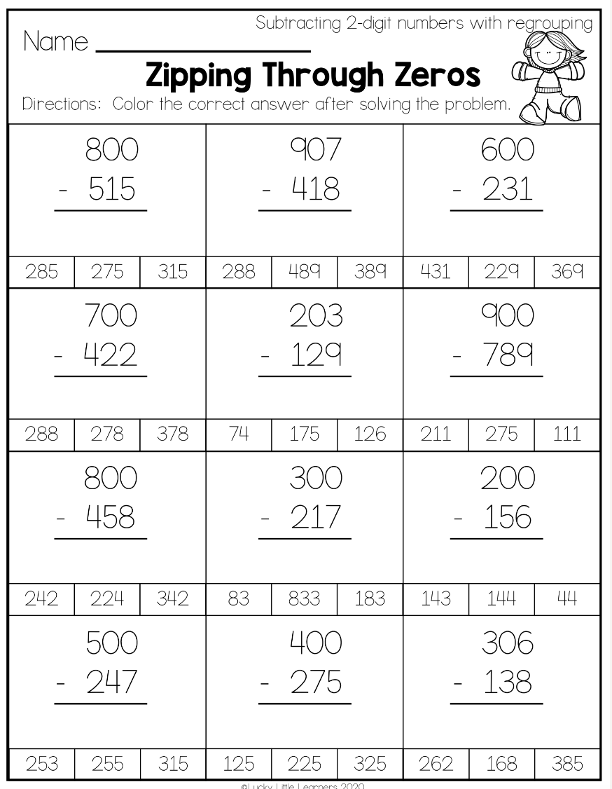 Using 2nd Grade Math Worksheets to Teach 3-Digit Subtraction With ...