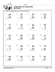 2 Digit Subtracting (Borrowing) Worksheets