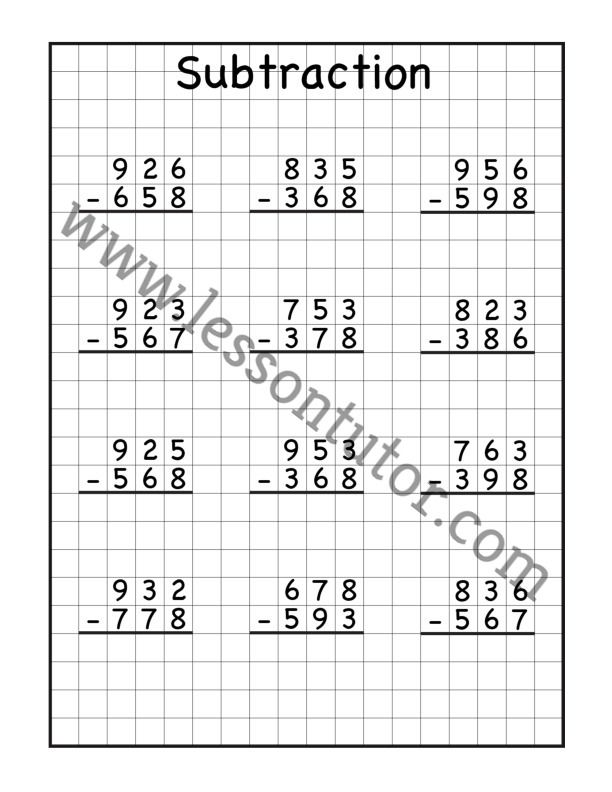 3 Digit Borrow Subtraction - Regrouping Worksheet Second Grade ...