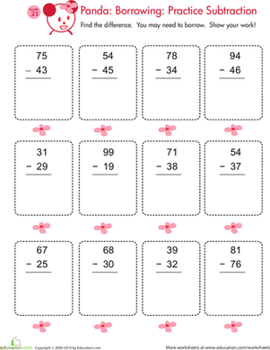 Panda: Subtraction by Borrowing | Worksheet 
