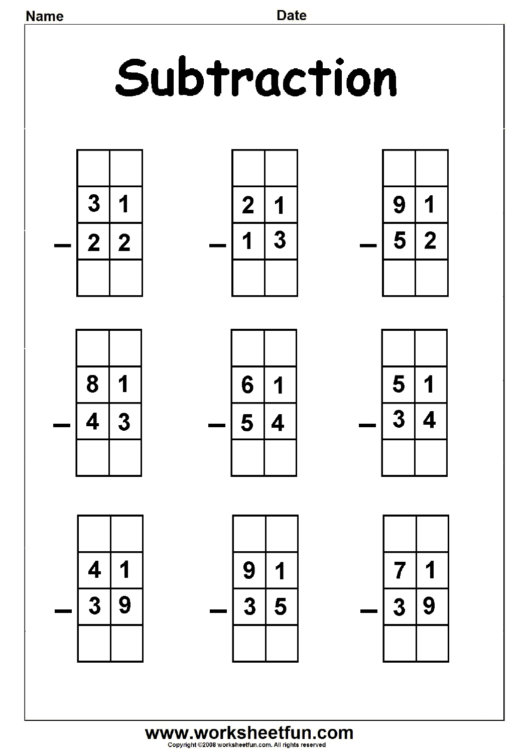 2 Digit Borrow Subtraction - Regrouping - 5 Worksheets | Math ...