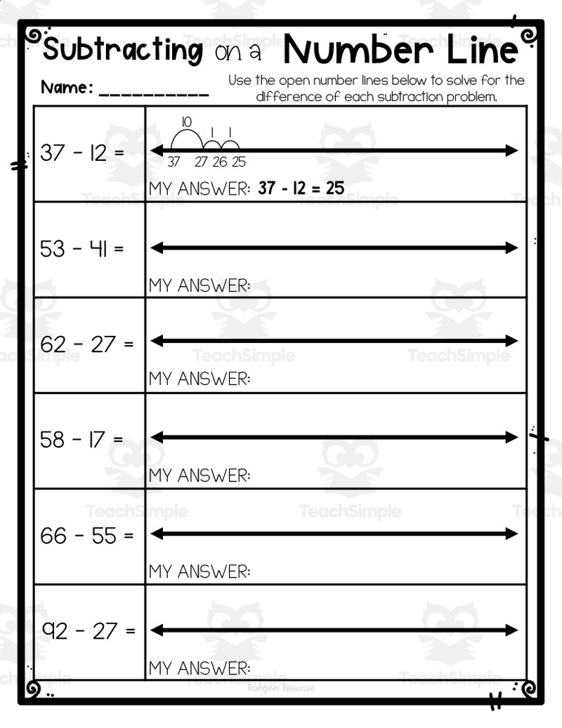 subtraction with number line worksheet