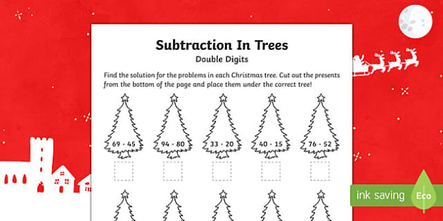Double digit subtraction Christmas Worksheet / Worksheet-Australia