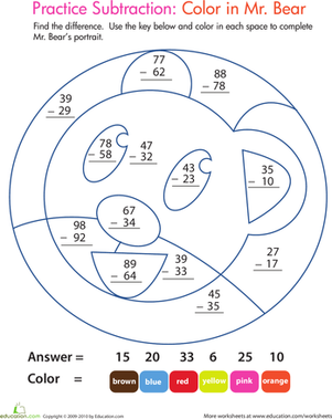 subtraction with regrouping color by number worksheet