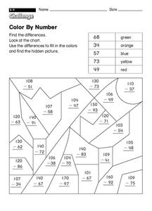 subtraction with regrouping color by number worksheet