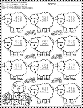 subtraction with regrouping coloring worksheet