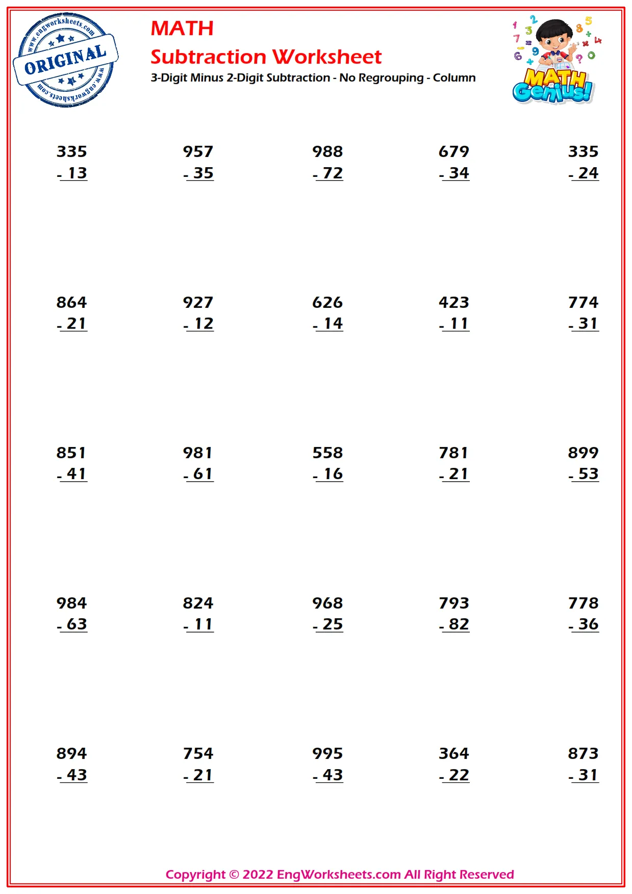 subtraction with regrouping free worksheet two digit