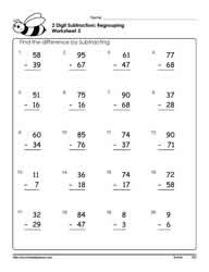2 Digit Subtracting (Borrowing) Worksheets