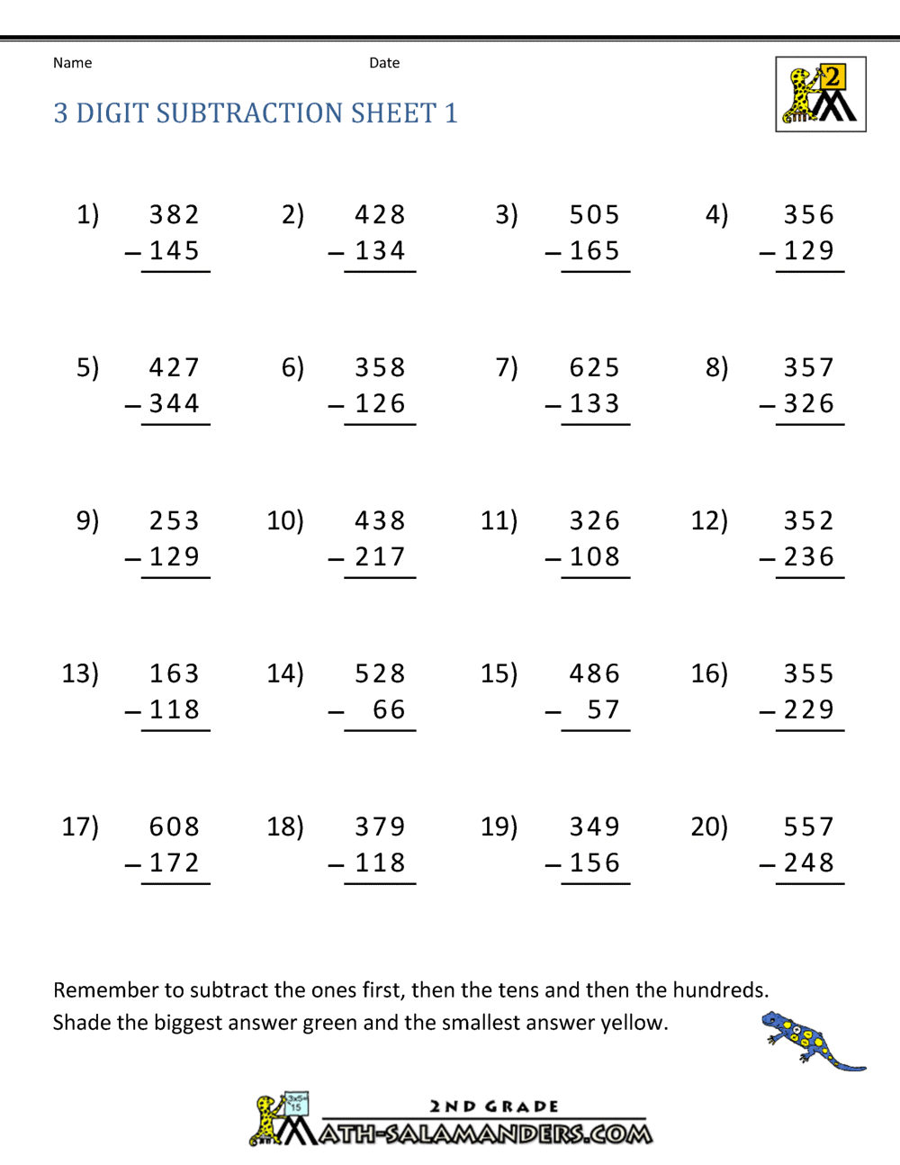 subtraction with regrouping hundreds worksheet