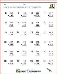 subtraction with regrouping in the tens worksheet