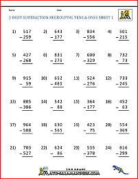 subtraction with regrouping ones worksheet