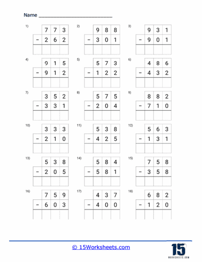 subtraction with regrouping only worksheet