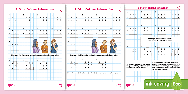 Subtraction within 1000 with Regrouping | Maths Worksheets