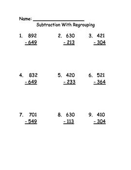 subtraction with regrouping practice worksheet