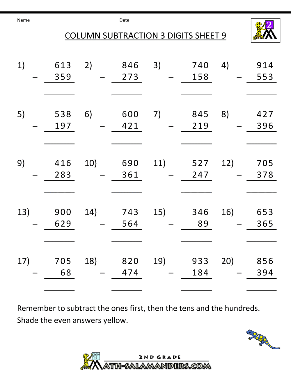 subtraction with regrouping tens worksheet