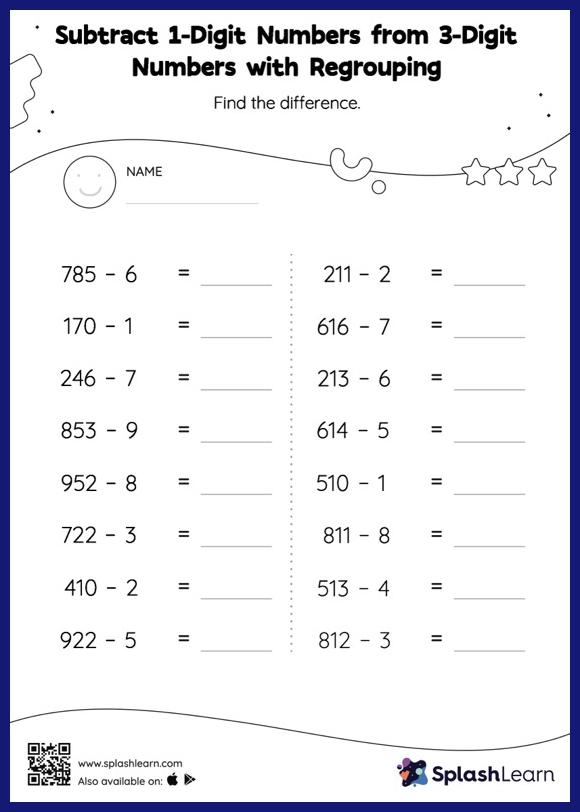 subtraction with regrouping tens worksheet