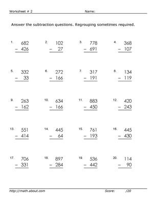 subtraction with regrouping twice worksheet