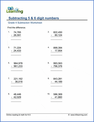 Subtraction large numbers worksheets| Worsheets library
