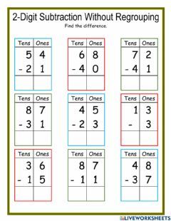 subtraction with regrouping worksheet 1st