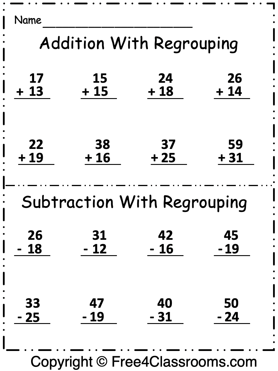 subtraction with regrouping worksheet 2nd grade free
