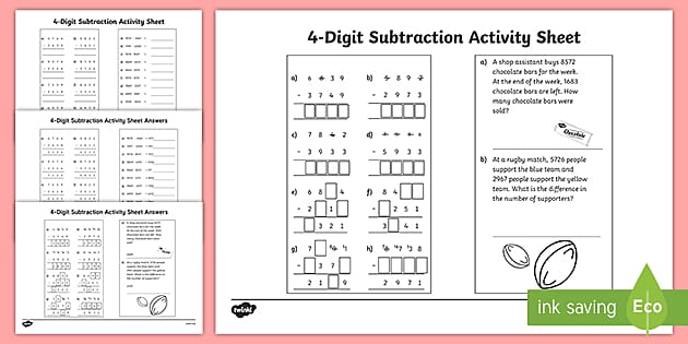 subtraction with regrouping worksheet 4 digit numbers