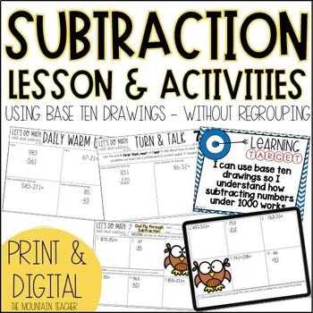 3 Digit Subtraction WITHOUT Regrouping Using Base Ten Activities ...