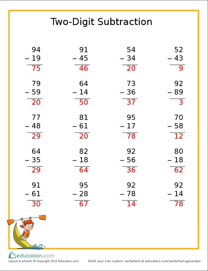 Free Subtraction Worksheet from Education.com - The Whatever Mom
