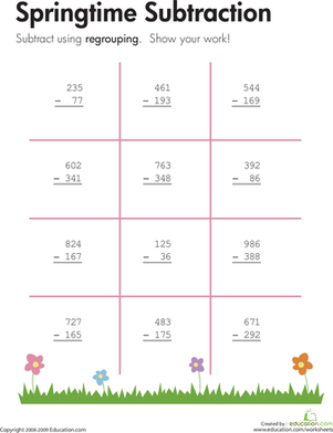 subtraction with regrouping worksheet education