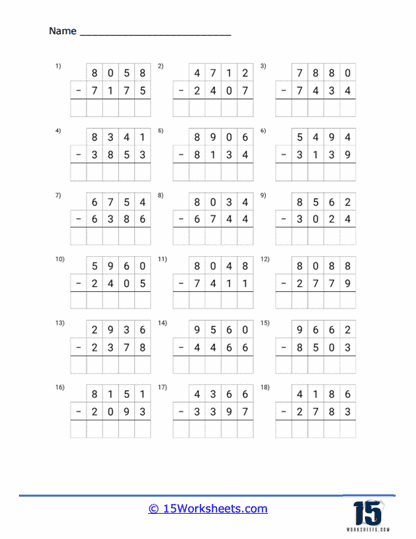 subtraction with regrouping worksheet grade 6