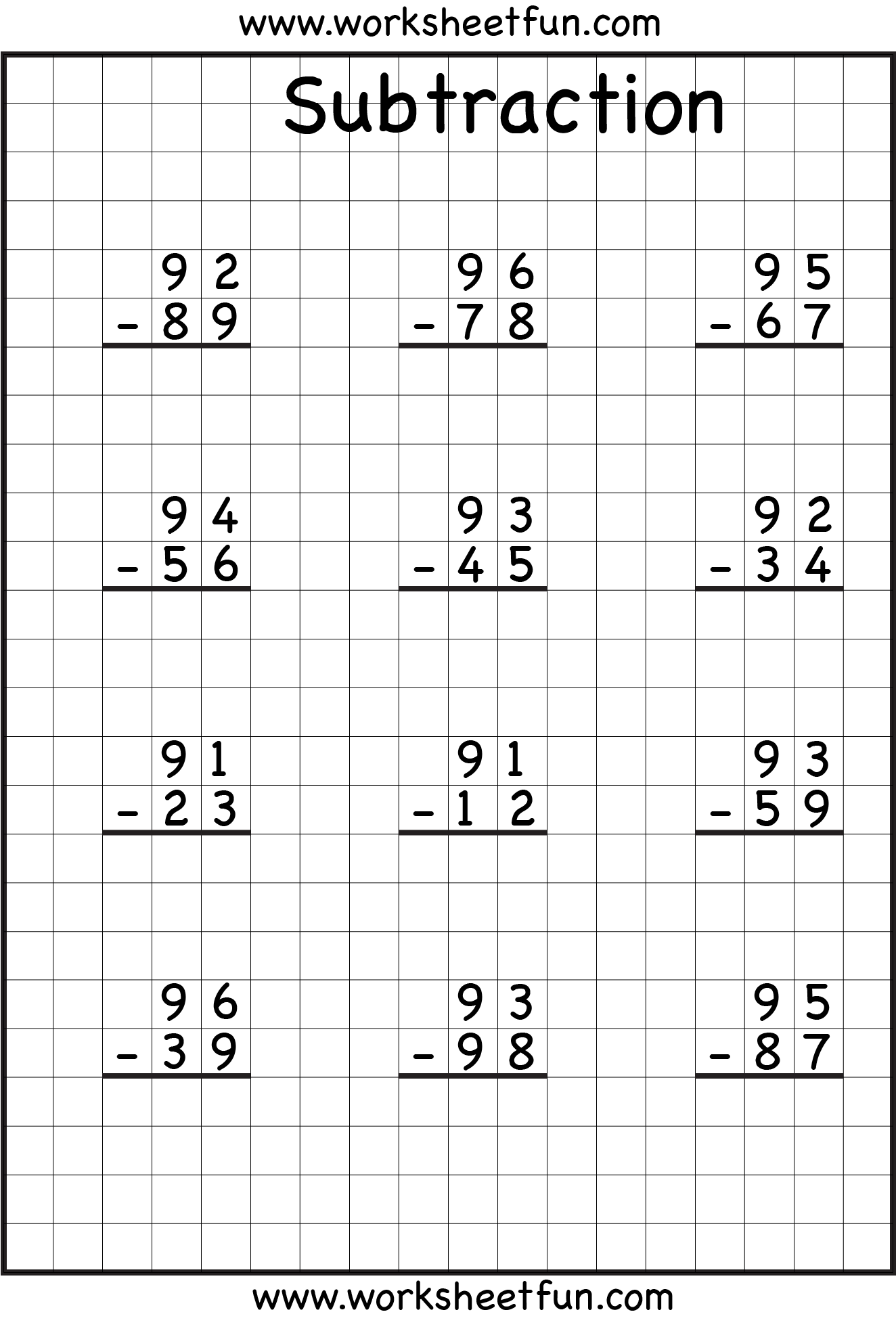 subtraction with regrouping worksheet grade