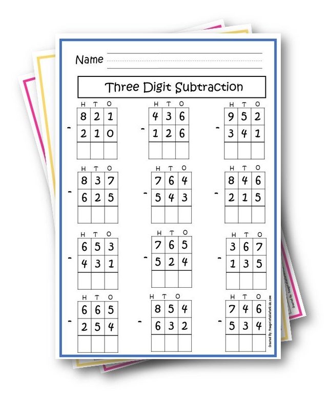 subtraction with regrouping worksheet on graph paper