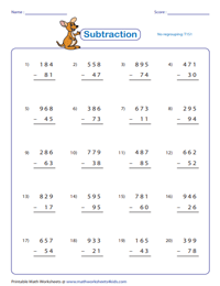 3-Digit Subtraction Worksheets - Worksheets Library