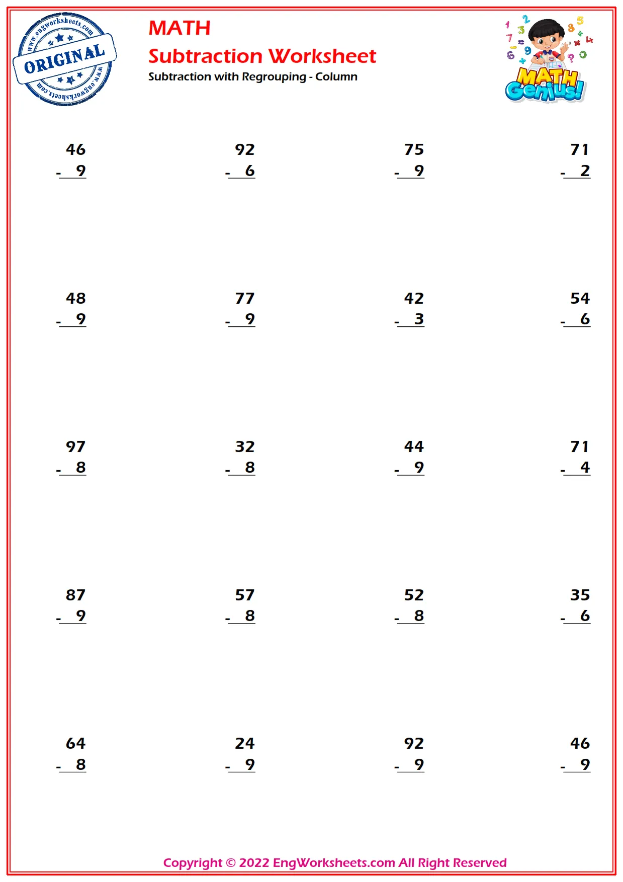 Subtraction by Regrouping Worksheets and Exercise - Engworksheets ...