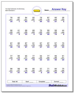 Subtraction Worksheets: No Borrowing