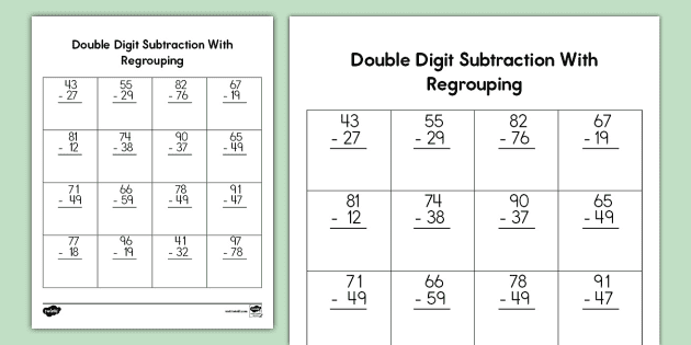 Second Grade Double Digit Subtraction With Regrouping Activity Sheet