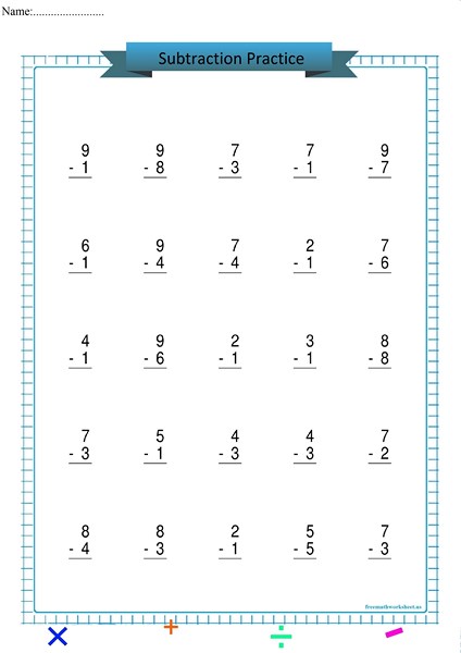 One Digit Subtraction - Free Math Worksheets