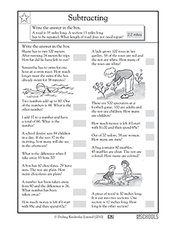 subtraction word problem worksheet for 3rd grade