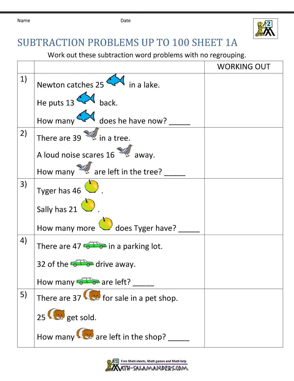 subtraction word problem worksheet for