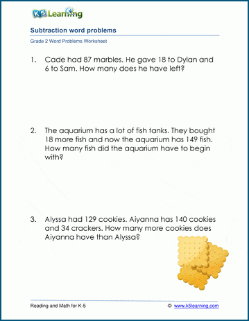 Grade 2 Subtraction Word Problem Worksheets (1-3 digits) | Worsheets library