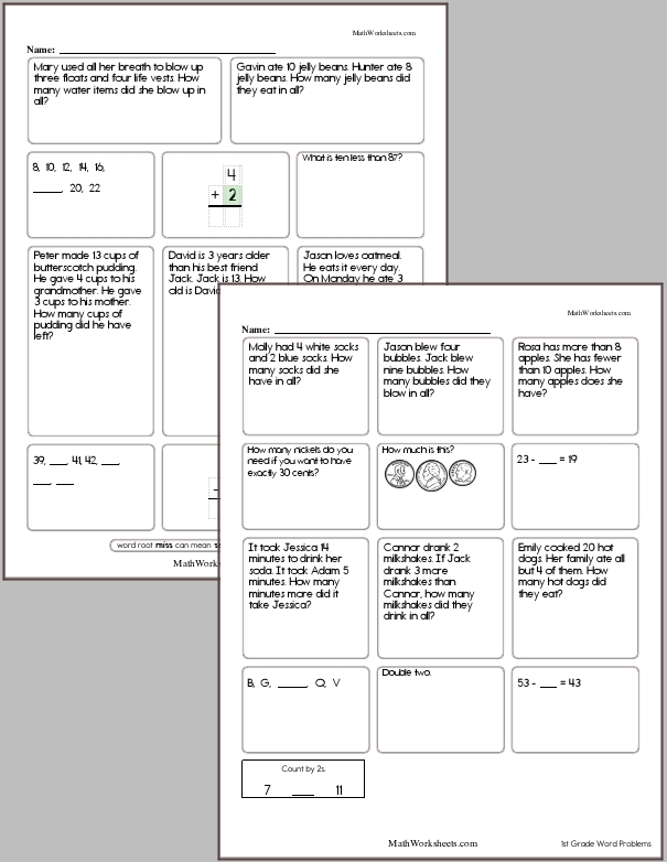 subtraction word problems worksheet 1st grade
