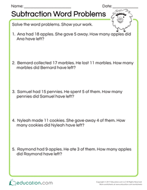 Subtraction Word Problems | Interactive Worksheet 