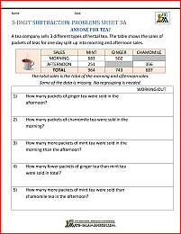 subtraction word problems worksheet 3rd grade