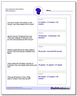 Word Problems: Subtraction Word Problems