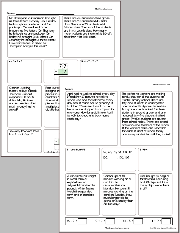 Word Problem Worksheets for 3rd Graders - Free with No Login ...